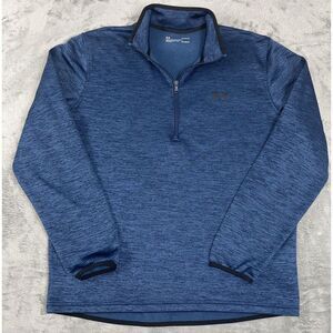 Under Armour Mens L Blue Heather 1/4 Zip‎ Pullover Fleece Lined Cold Gear